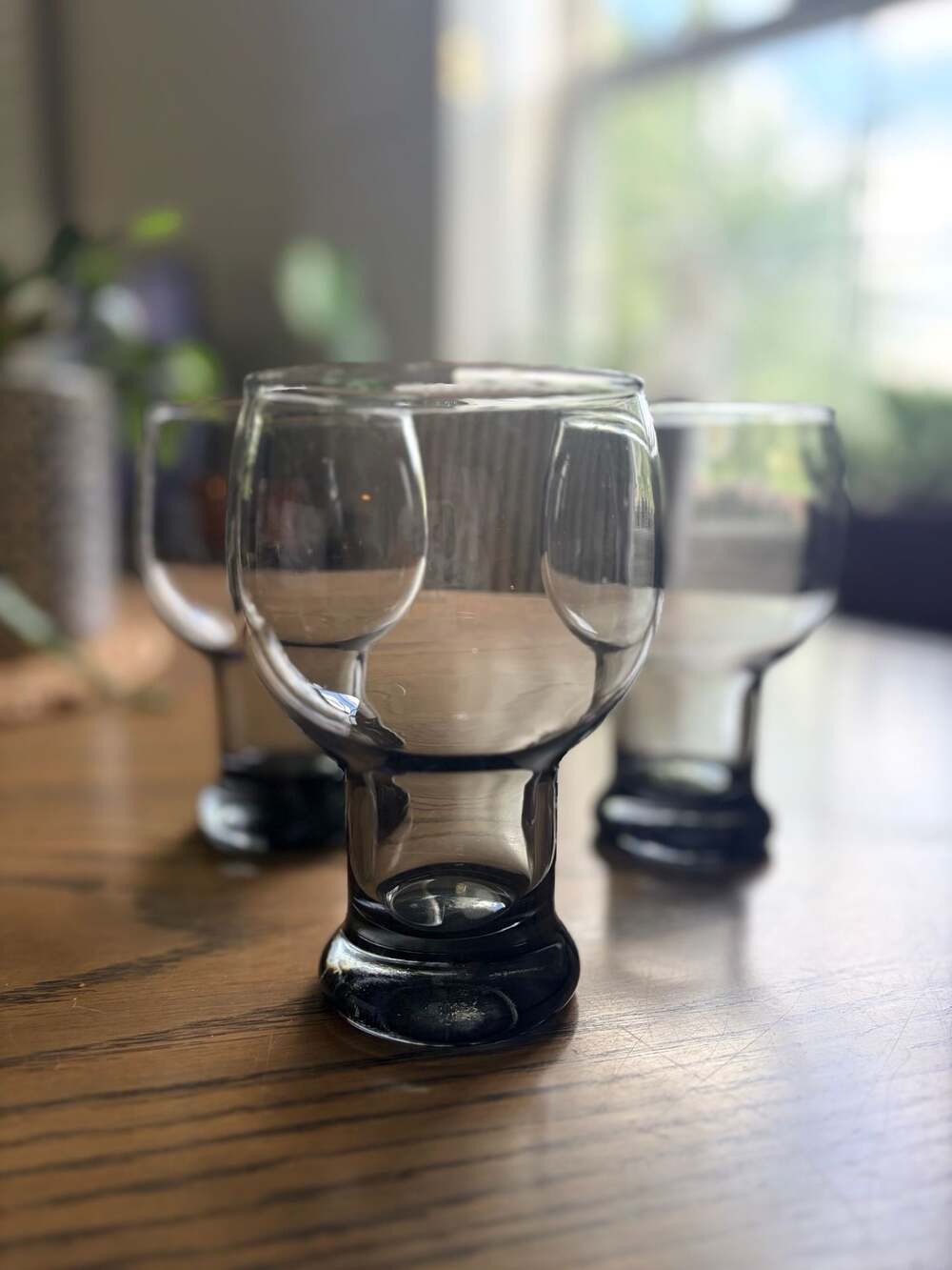 Vintage Libbey Stax Smoke Gray Pedestal Glass Tumbler Set of 3